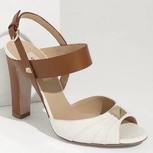 Valentino Garavani Macrostud Rockstud High Heel Sandals Tan White Open Toe 41